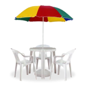 Conjunto Jardim mesa + 3 cadeiras + guarda-sol